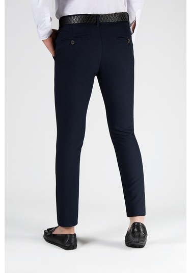 Koyu Lacivert Slim Fit Pamuklu İtalyan Kesim Pantolon Koyu Lacivert