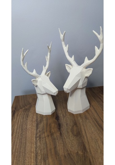 2 Li Set Geyik Figürlü Modern Dekoratif Hediyelik Biblo Kemik Beyazı 22cm/19cm Gizzstore Home