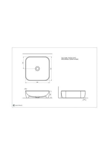 Seramiksan Form Tezgah Üstü Kare Lavabo 42 CM