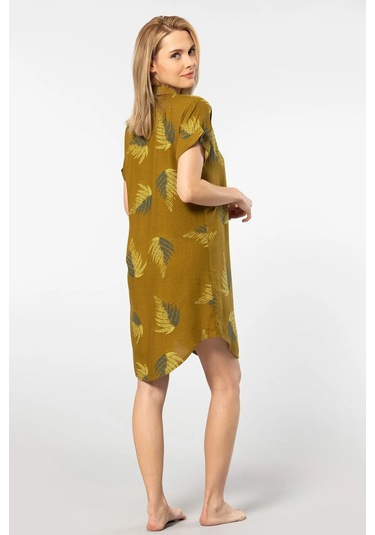 Türen 3601 Kadın Kısa Kollu Dokuma Gömlek Elbise -haki Haki