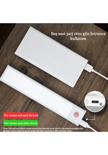 60 Cm Gece Lambası Usb Şarj Edilen Hareket Sensörlü Beyaz