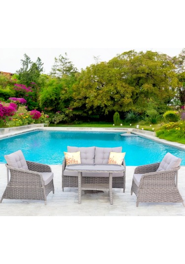 Vortex İkili Rattan Bahçe Oturma Grubu Rehome Kahverengi - Krem