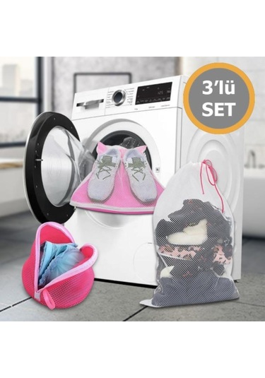 Çamaşır Sütyen Ayakkabı Yıkama Filesi Çamaşır Yıkama Filesi 3'lü Set Beyaz