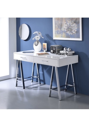 Olivia Paslanmaz Metal Beyaz Çalışma Masası