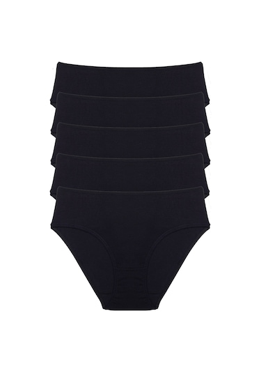 Siyah Kadın Külot Yüksek Bel Bikini 5 Li Paket Pamuklu Likralı Siyah