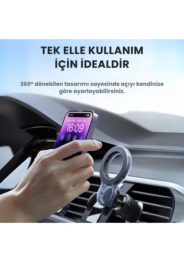 Coofbe 360 Derece Döner Başlıklı Güçlü Mgsafe Uyumlu Manyetik Havalandırma Araç İçi Telefon Tutucu Siyah