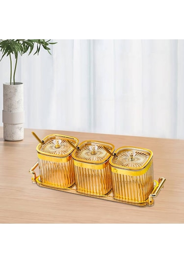 Homyl Kapaklı Ve Kaşıklı Baharat Kavanozu Tuz Şeker Altın