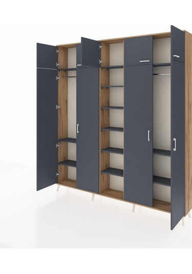 Arges Dolap 12 Raflı 9 Kapaklı 2 Askılı 220x30x243 Çam-antrasit/antrasit Antrasıt/antrasıt