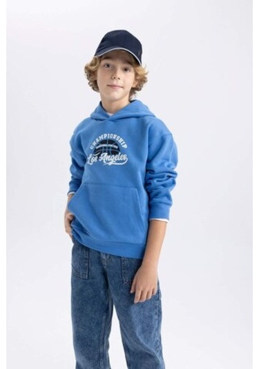 DeFacto Erkek Çocuk Baskılı Kanguru Cepli Kapüşonlu Sweatshirt B7821A8NSBE124 Mavi