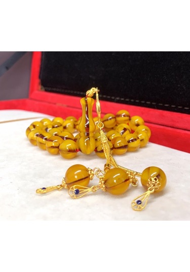 Sarı Küre Model Osmanlı Benzetme Sıkma Kehribar Tesbih