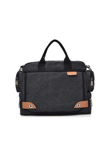 Çok Amaçlı Trend Çok Bölmeli Kanvas Büyük Kapasiteli Omuz Çantası D7017 Siyah