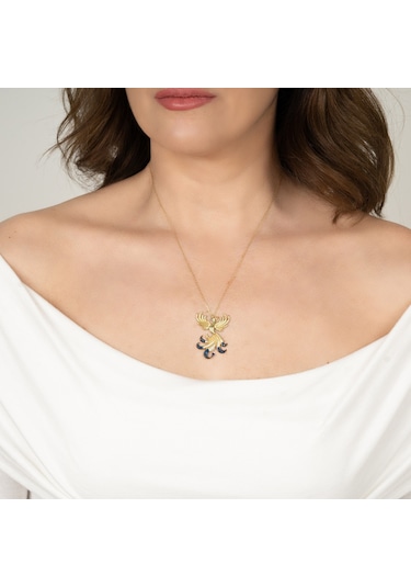 Kayra Mücevher Kraliçe Lacivert Taşlı Anka Kuşu Altın Kaplama Kolye