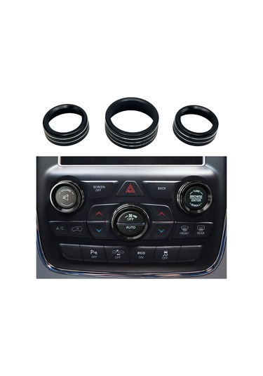 Jeemson Dodge Durango 2014-2020/jeep Cherokee/grand Cherokee 2014-2021 İçin Klima-volüm Regülatör Düğme Kapağı Siyah 3'lü Alüminyum Set
