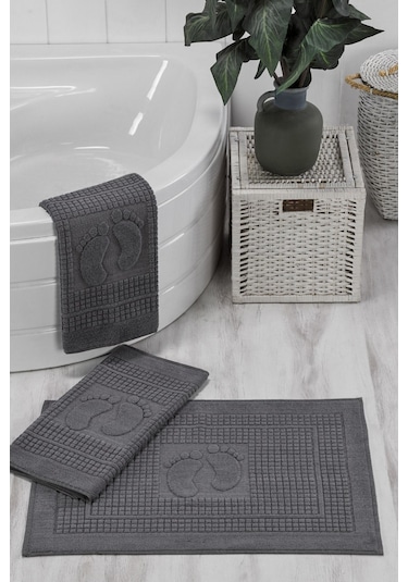 Formeya 3'lü Ayak İzli Ayak Havlusu - Paspas Banyo Seti 3 Adet Antrasit