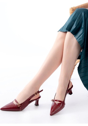 H-470 Bordo Rugan Baret Tokalı Arkası Açık Günlük Kadın Sandalet Bordo