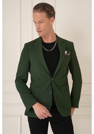 Comfort Fit Torba Cep Şeritli Dokuma Pamuk Casual Haki Ceket C 670 Haki