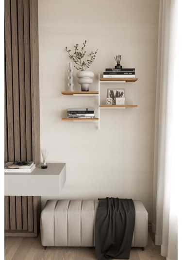 Aju 4 Katlı Duvar Rafı Metal Çerçeveli Dekoratif Kitaplık Ve Raf Ünitesi Modern Ve Minimalist Beyaz