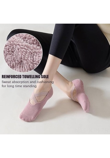 Jeehugo Kadınlar İçin 5 Çift Yoga Çorapları - İç Mekan Pilates Sporu, Zemin Kullanıma Uygun, Düz Renk, Ayak Bileği Bağcıklı Egzersiz Çorapları Diğer