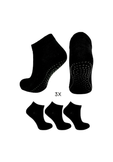 3 Çift Likralı Kaymaz Taban Abs Silikon Baskılı Spor Aktivite ve Hac Umre Tavaf Erkek Çorap Siyah