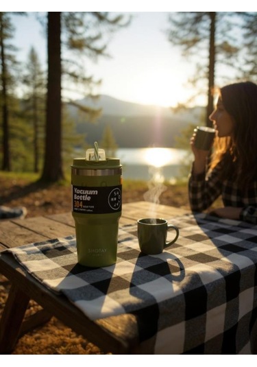 Shotay Termos Mug Matara 650ml Haki Yeşil Renk Yeşil