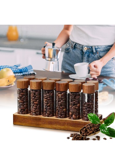 Tek Doz Kahve Çekirdeği Depolama 12 Tüp Çok Amaçlı Kahverengi Kahverengi