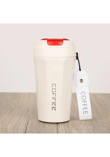 Komple 304 L Çelik Beyaz  410 ml Kahve El Termos Mug cin398by