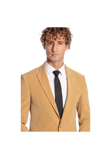 Wessi Geniş Sivri Yakalı Kadife Koyu Sarı Erkek Ceket - Wessi Sarı