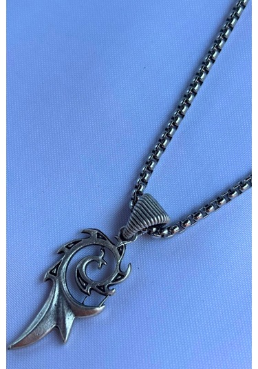 Alev El İşçiliği Paslanmaz Çelik Zincir Erkek Kolye Gümüş