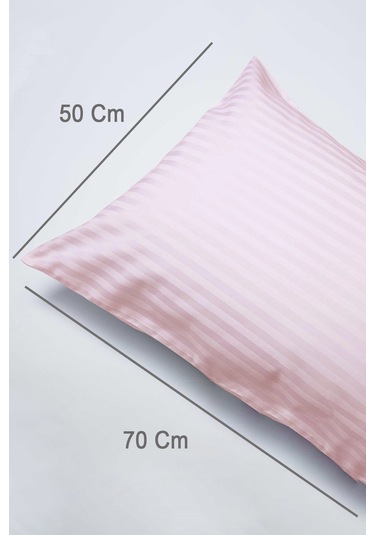 Çizgili Saten 2'li Yastık Kılıfı Pembe