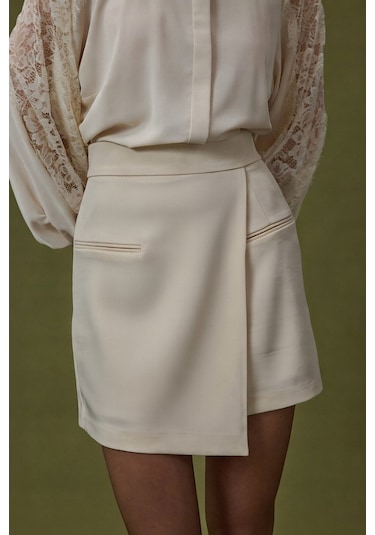 Sateen Talia Şort Etek - Bej-137064 Bej