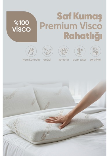 Organik Koton Ortopedik Visko Yastık - %100 Doğal Pamuk Kumaş - Konforlu Nem Kontorllü Akıllı Yastık Beyaz