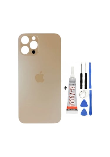 iPhone Uyumlu, Uyumlu, 12 Pro Max Arka Kapak Cam +yapıştırıcı B700 + Tamir Seti - Gold Gold