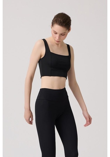 Siyah Kare Yaka Crop Top Büstiyer Siyah