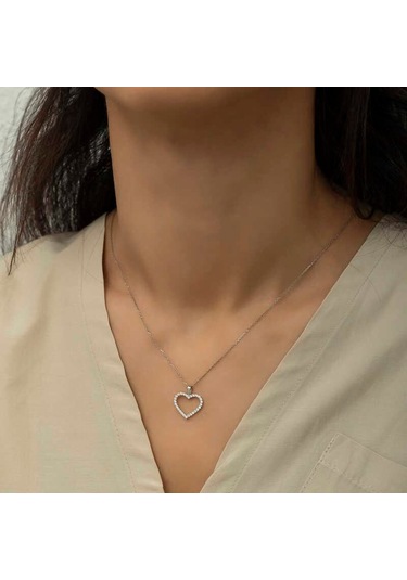 Gümüş Kalp Bayan Kolye-202774 Çok Renkli