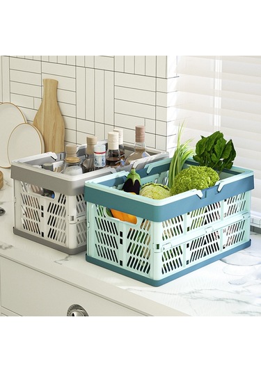 Sones 30,5x20,5x16,5 Cm Plastik Katlanır Saklama Sepeti Alışveriş Sepeti Kamp Saklama Kutusu Saplı Mavi