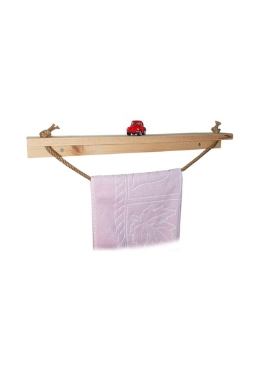 Doğal Ahşap Banyo Havluluk Tuvalet Kağıtlığı Havlupan Jüt İpli Ahşap