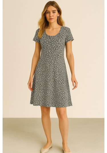 2 Adet Dökümlü Rahat Kalıp Günlük Penye Kumaş Elbise Mint-gri