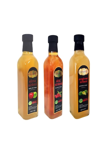 Hanzade Bitkisel Elma + Alıç + Enginar Sirkesi 500 ML 3'lü Set