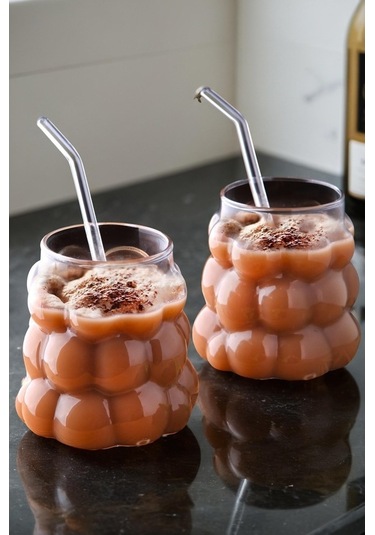 4 Adet Üzüm Kabartmalı Borosilikat Cam Bardak Sunumluk Pinterest Bubble Bardak Soğuk Kahve Bardağı 350 Ml Şeffaf