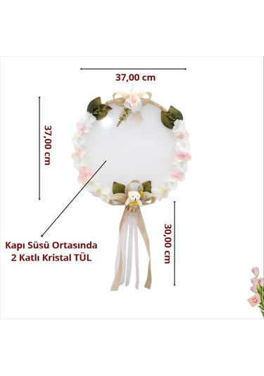 Süslebabypartystore Çiçekli Ve Ayıcıklı 37Cm Kasnak Kapı Süsü Çok Renkli