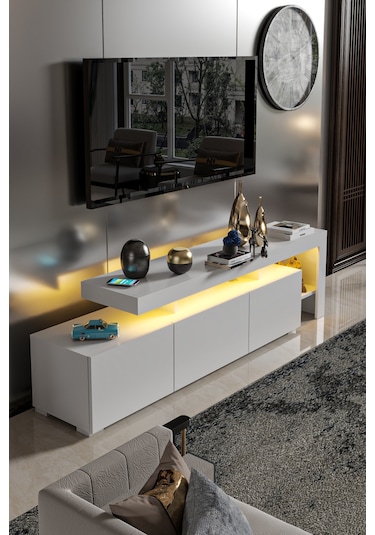 Luma Led Işıklı Tv Ünitesi Beyaz