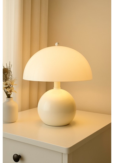 Modern Tasarım Abajur Krem Mantar Masa Lambası Metal Şapka Metal