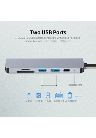 Vkemall Alüminyum 6-1 Type-c Hub: 4k Hdmı, Usb 3.0/2.0, Pd 87w, Sd/tf Kart Okuyucu, Çok Fonksiyonlu Genişletici