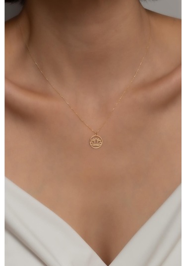 14 Ayar Altın Halkalı Lotus Kolye Sarı Altın