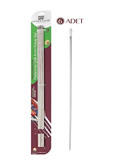 Gönen Çelik Paslanmaz Çelik Krom Kebap Şişi 6 Adet 5 Mm Kare Kal