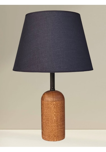 Doğal Kahverengi Ahşaplı Abajur Siyah Şapkalı