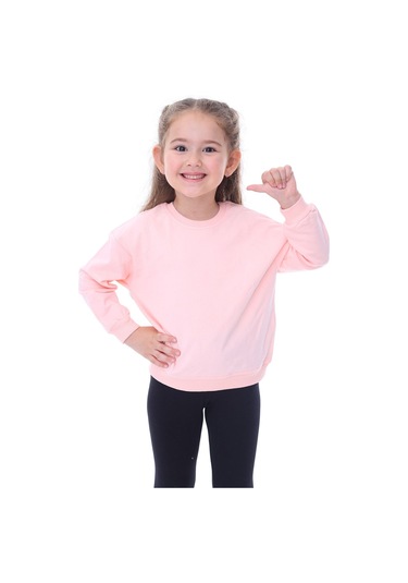 Zuzunga Basic Düz Renk Somon Fırçalı Yumuşak %100 Pamuk Sweatshirt Somon