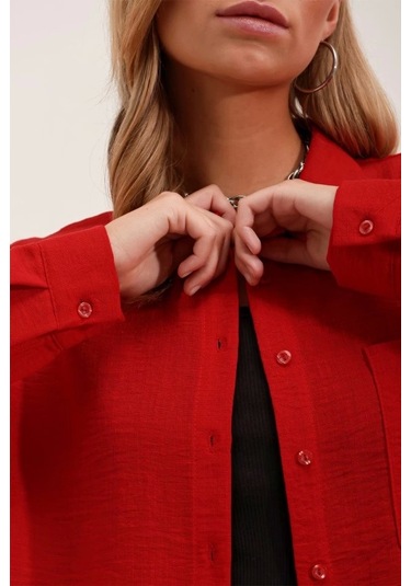 20153 Tek Cepli Oversize Gömlek - Kırmızı Kırmızı