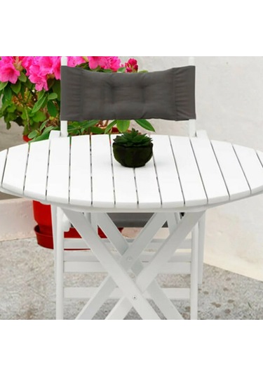 Motoryagmarket Buzludja 60Lık Katlanır Ahşap Bahçe Balkon Masası Yuvarlak -Beyaz