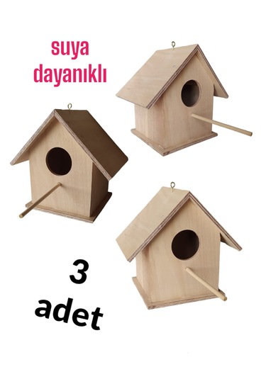 Ncy Ahşap Kayın Kuş Yuvası Kuş Evi Dış Mekan Suya Dayanıklı 3 Adet 15 x 15 x 20 CM